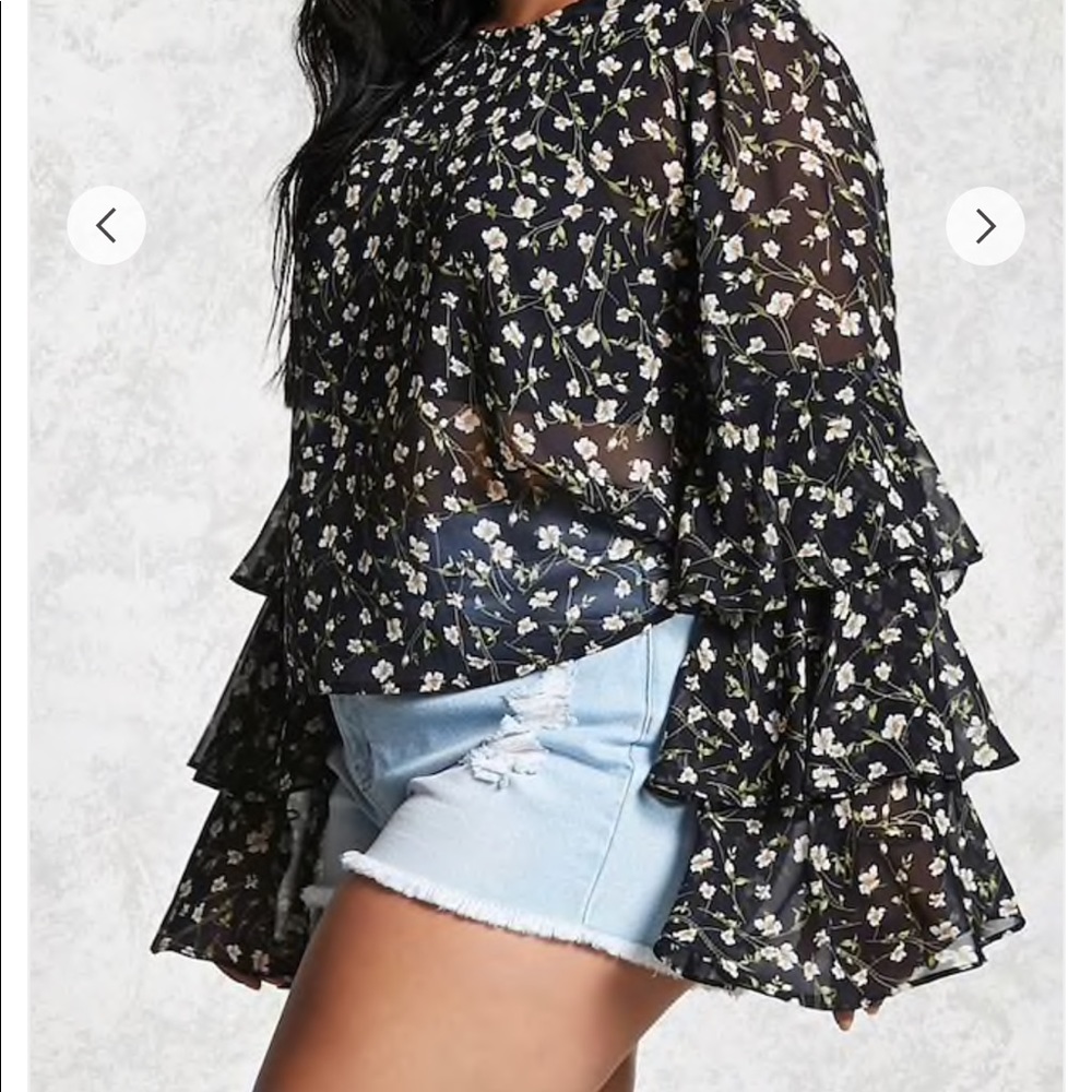 Sheer Floral Layered Sleeve Top